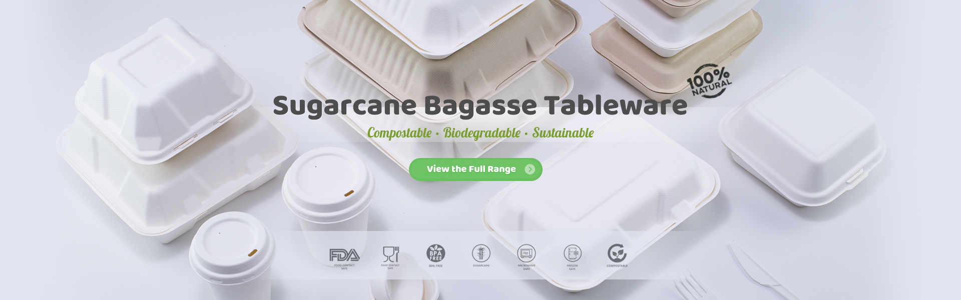 100% Compostable & Biodegradable Sugarcane Bagasse Tableware 