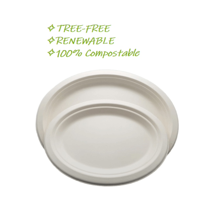  Biodegradable Compostable Natural Tree-Free Sugarcane Bagasse Plates Eco-friendly Disposable Dinner Plates Disposable Platters Wholesale  