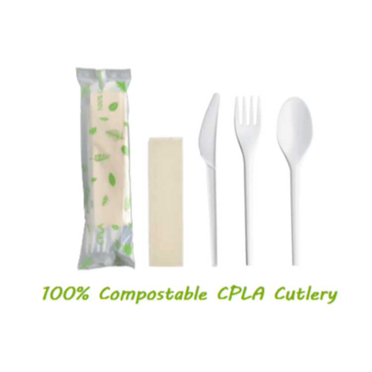 6.5 inch Light Duty CPLA Cutlery Sets Wholesale Biodegradable Flatware Compostable Utensils Eco-Friendly 4 in 1 Meal Kit CPLA Cutlery Kit  