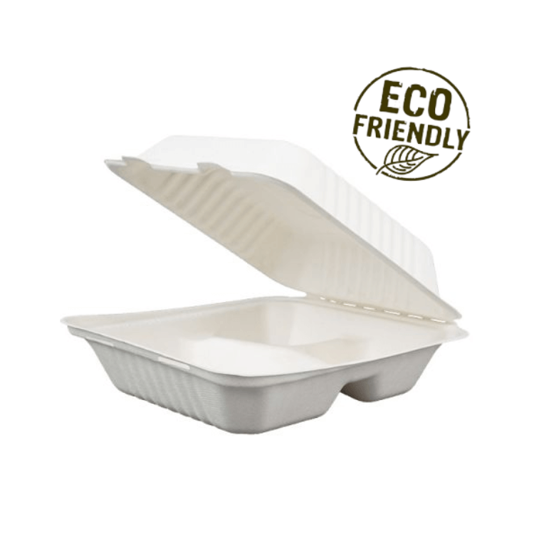 Conchas de bagazo de caña de azúcar Biodegradables Naturales Sin árboles Recipientes para llevar de bagazo ecológicos Cajas para llevar al por mayor Recipientes compostables para llevar