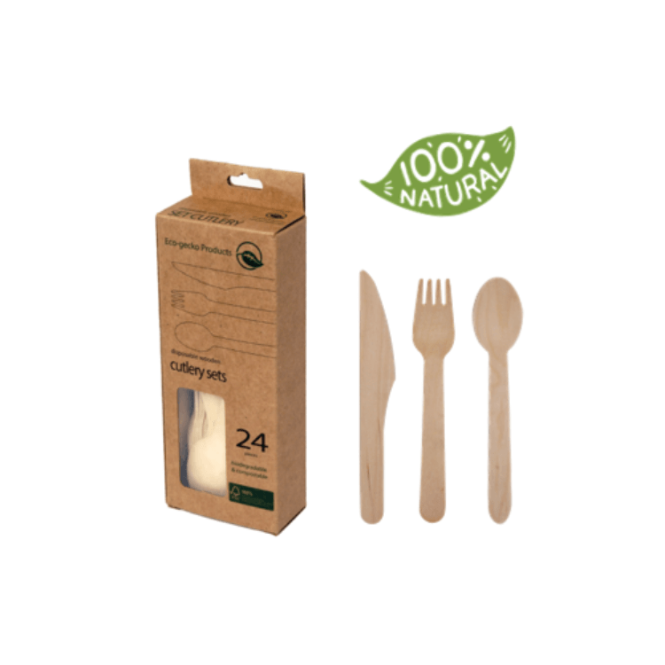 6.5 inch Disposable Wooden Cutlery Set Biodegradable Utensils 3 in 1 Meal Kit Compostable Flatware Natural Disposable Silverware Eco-Friendly Cutlery Disposable Wooden Cutlery Kit Wholesale  