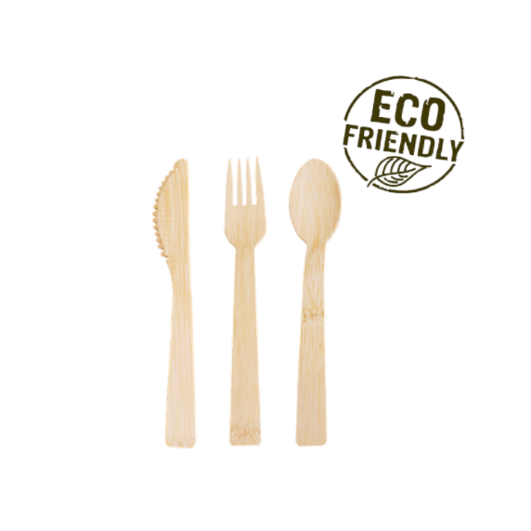 7 inch Disposable Bamboo Cutlery Biodegradable Flatware Compostable Natural Cutlery Kits Eco-Friendly Utensils 3 in 1 Meal Kits Disposable Cutlery Sets Wholesale