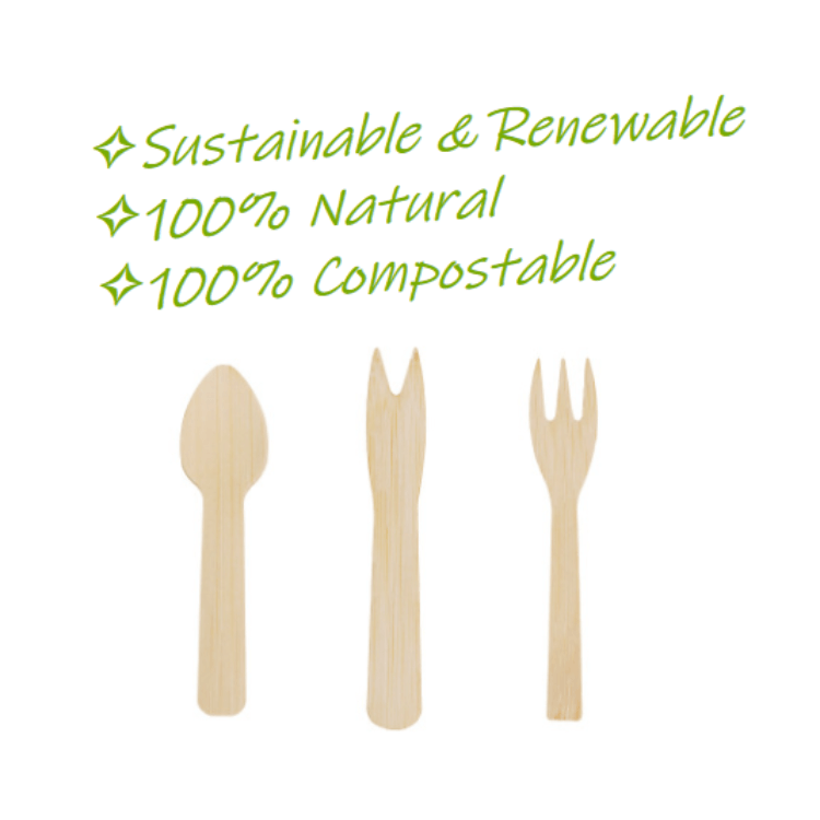 Cubiertos de bambú desechables de 7 pulgadas Cubiertos biodegradables Kits de cubiertos naturales compostables Utensilios ecológicos Kits de comidas 3 en 1 Juegos de cubiertos desechables al por mayor  