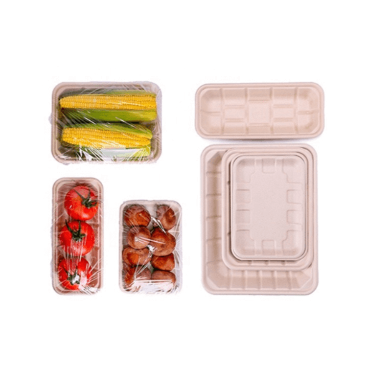  100% Biodegradable Bagasse School Lunch Trays Compostable Bagasse Produce Trays Natural Tree-free Fruit Trays Bagasse Meal Trays Eco-Friendly Sugarcane Bagasse Trays Disposable Food Trays  