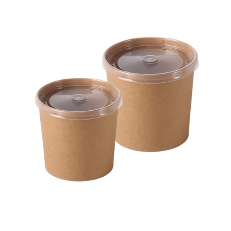  Eco-friendly Kraft Paper Soup Cups with Lids Wholesale Disposable Paper Food Containers Biodegradable Kraft Paper Takeaway Containers Disposable Takeout Containers with Lids  