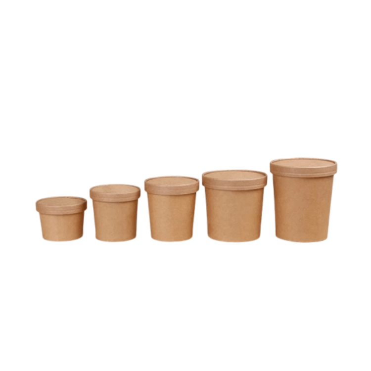  Экологичные суповые чашки из крафт-бумаги с крышками Оптовые одноразовые бумажные контейнеры для пищевых продуктов Биоразлагаемые контейнеры для еды из крафт-бумаги Одноразовые контейнеры на вынос с к  